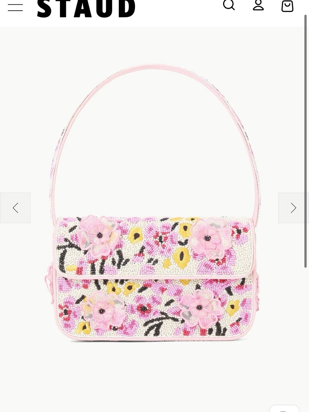 STAUD Pink blossom Beaded Floral Shoulder Bag NWT - Picture 6 of 7